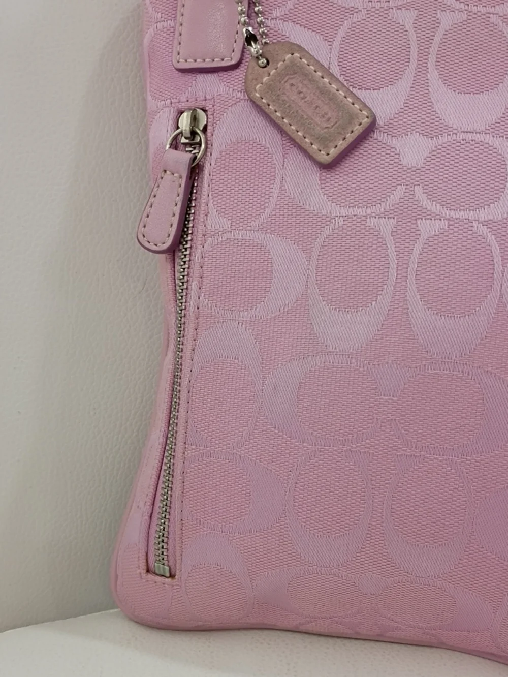 Coach Pink Signature Crossbody with Suede Stripe